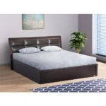 Piyestra Hydraulic Storage Bed with Cushion Headboard – Stylish & Space-Saving