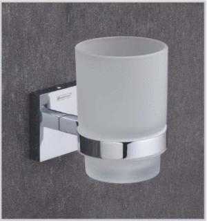 Wall-Mounted Tumbler Holder installed on bathroom wall with chrome finish and glass cup