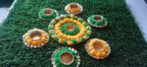 Diwali Rangoli Designs, Glass Rangoli Patterns, Diwali Decoration Ideas, Artificial Flower Rangoli Designs, Diwali Home Decor, Glass Work Rangoli Mats, Festive Rangoli Decor, Diwali Floral Arrangements, Decorative Diwali Rangoli, Traditional Rangoli Designs,