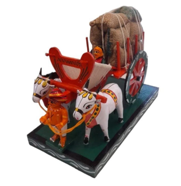 Wooden bullock cart toy, Handcrafted bullock cart replica, Traditional Indian bullock cart, Medium-sized wooden cart model, Artisanal bullock cart figurine, Rural transport wooden toy, Vintage bullock cart sculpture, Hand-painted bullock cart model, Collectible wooden cart replica, Indian handicraft bullock cart,