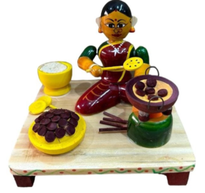 Etikoppaka Toys, Cooking Lady Toy, Traditional Indian Toy, Handcrafted Wooden Figurine, Artisanal Craftsmanship, Indian Culinary Culture, Decorative Wooden Toy, Collectible Wooden Figurine, Eco-friendly Toy, Wooden Toy for Play,