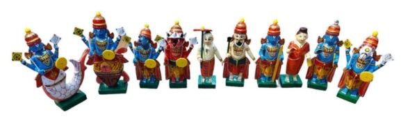 Dasavatharalu Kondapally figurines, Kondapalli toys 5 inches, Wooden crafts Krishna district, Andhra Pradesh handicrafts, Indian wooden figurines, Traditional Indian toys, Kondapally handicrafts online, Collectible wooden sculptures, Mythological figurines India, Artisan-made wooden toys,