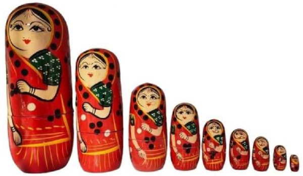 Nesting Dolls, Stacking Dolls, Etikoppaka Toys, Wooden Toys, Traditional Indian Toys, Handcrafted Dolls, Set of 9 Pieces, Decorative Dolls, Cultural Artifacts, Eco-friendly Toys,