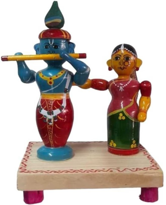 Radha Krishna wooden toy, Small wooden figurine set, Handcrafted Radha Krishna sculpture, Spiritual wooden toy figurine, Radha Krishna miniature sculpture, Divine love wooden figurine, Serene Radha Krishna figurine, Collectible wooden deity toy, Indian wooden craftsmanship, Radha Krishna artisanal figurine,