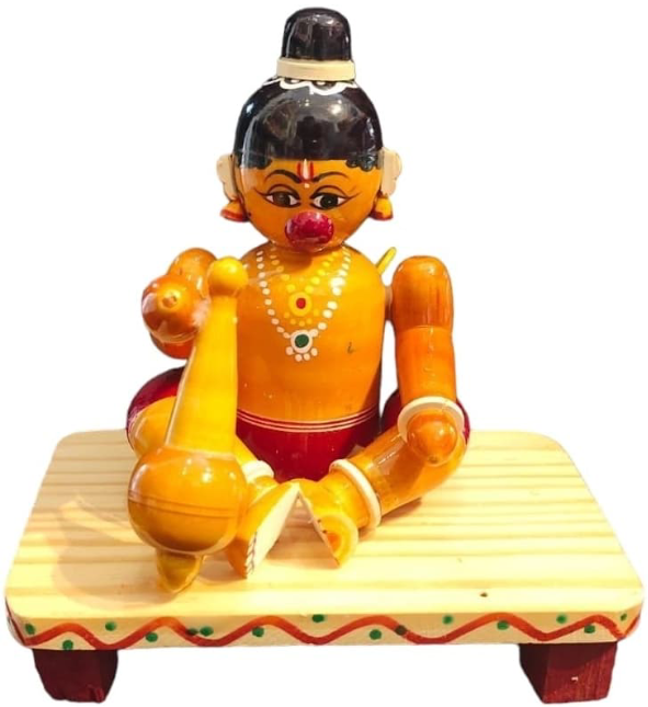 Hanuman, Etikoppaka, Sitting Pose, Traditional Art, Hindu Deity, Indian Folk Art, Handcrafted, Wooden Figurine,Religious Icon, Cultural Heritage,