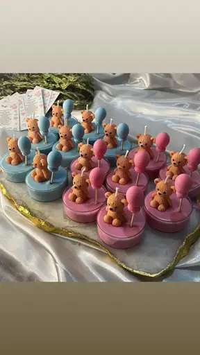 Baby shower candle, Teddy bear candle, Balloon theme decor, Baby shower decorations, Sweet celebration accents, Newborn gift ideas, Adorable candle decor, Baby shower favors, Cute party decorations, Celebration candles,