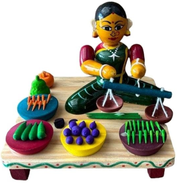 Etikoppaka wooden toys, Indian wooden toys, Handcrafted wooden toys, Traditional Indian toys, Vegetable seller toy, Eco-friendly wooden toys, Sustainable toys, Ethically sourced toys, Indian handicrafts, Wooden toy collectibles,