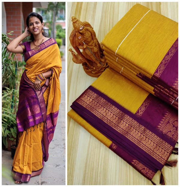 Pure Kalyani Silk Cotton Saree With Unstitched Contrast Blouse