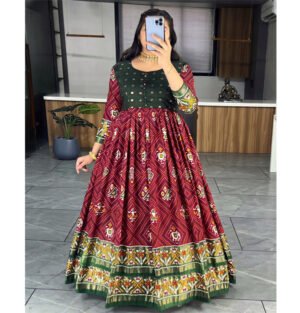 Patola With Bandhani Gowns, Patola Bandhani Gown Set, Patola Bandhani Dress, Bandhani Gowns with Patola, Buy Patola Bandhani Gown, Designer Patola Bandhani Gown, Patola and Bandhani Gown Online, Elegant Patola Bandhani Gown, Patola Bandhani Gown for Weddings, Patola Bandhani Gown for Parties, Trendy Patola Bandhani Gown, Patola Bandhani Gown Collection, Stylish Patola Bandhani Gowns, Patola Bandhani Gown Fashion, Bandhani Patola Gown Sale,