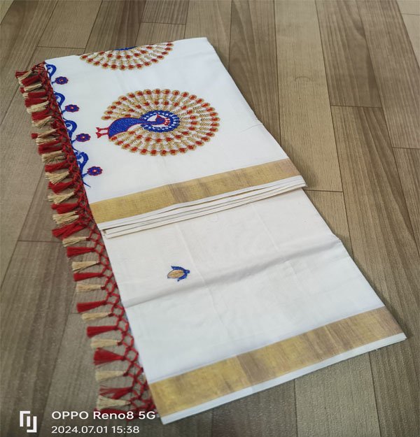 Kerala cotton embroidered sarees