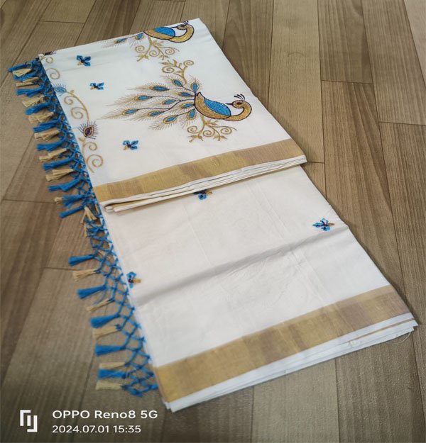 Kerala cotton embroidered sarees