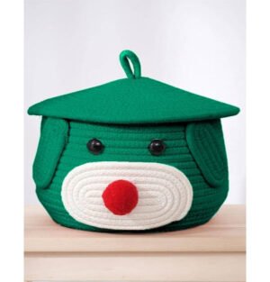 Cute Bear Woven Basket with Cap