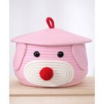 Cute Bear Woven Basket with Cap