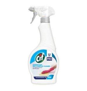 CIF Disinfectant Multi-Surface Cleaner bottle placed on a clean kitchen countertop