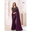 Stunning Cherry Satin Chiffon Sarees with Intricate Hand-Embroidery and Banglori Silk Blouse - Designer Party Wea