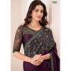 Stunning Cherry Satin Chiffon Sarees with Intricate Hand-Embroidery and Banglori Silk Blouse - Designer Party Wea