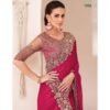 Stunning Cherry Satin Chiffon Sarees with Intricate Hand-Embroidery and Banglori Silk Blouse - Designer Party Wea