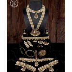 Multicolour Bharatanatyam Jewellery Set with All The 10 Separate Ornaments Made with Green and Red Kemp Stones for Women JH140