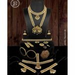 Copper Multicolour Complete Set Bharatanatyam Jewellery with All The 10 Separate Ornaments Made with Green and Red Kemp Stones for Women JH148
