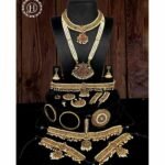 Copper Multicolour Bharatanatyam Jewelry Set with All The 10 Separate Ornaments Made with Green and Red Kemp Stones for Women JH147