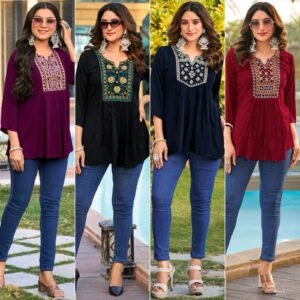 Bubbly 5.0 Embroidery Work Short Tops – Elegant Heavy Rayon Fabric with Intricate Embroidery for Office & Casual Wear