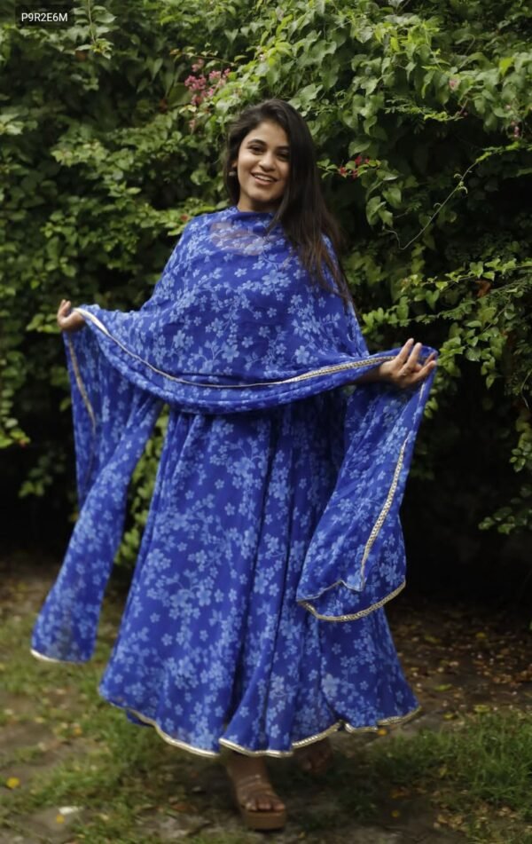 Kasmira New Floral Gown Dupatta Set in Georgette with Lace & Digital Print Elegance