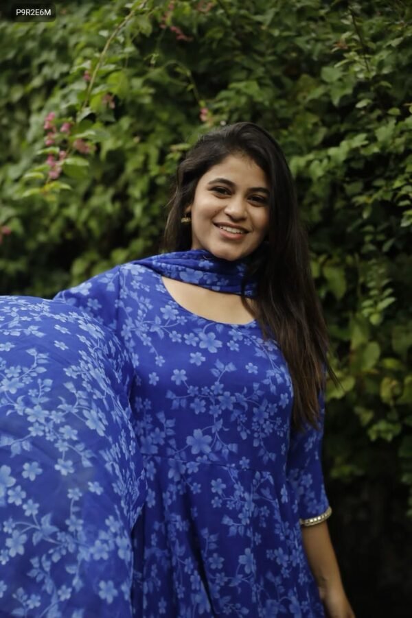 Kasmira New Floral Gown Dupatta Set in Georgette with Lace & Digital Print Elegance