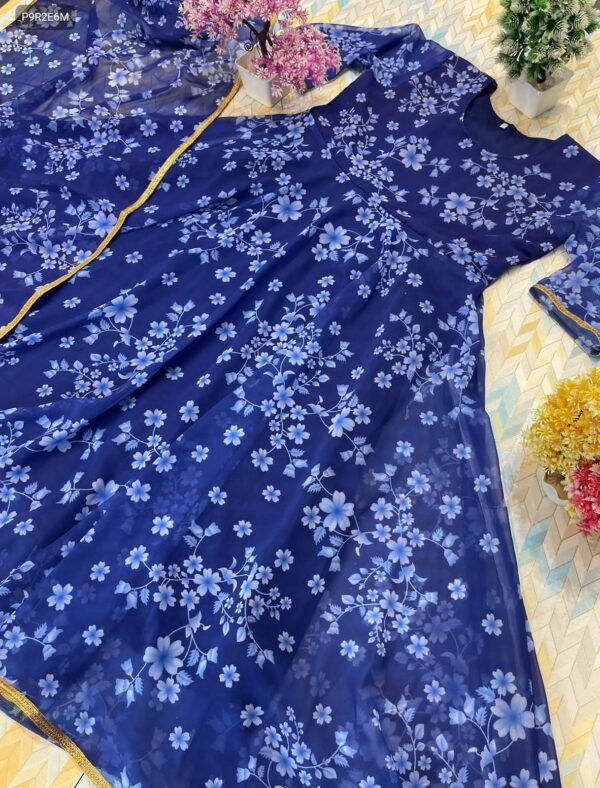Kasmira New Floral Gown Dupatta Set in Georgette with Lace & Digital Print Elegance