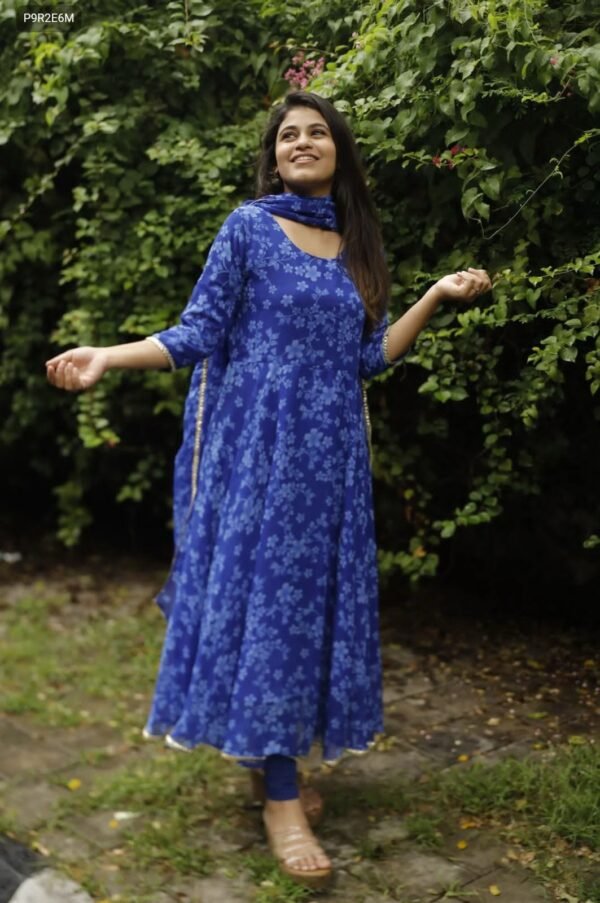 Kasmira New Floral Gown Dupatta Set in Georgette with Lace & Digital Print Elegance