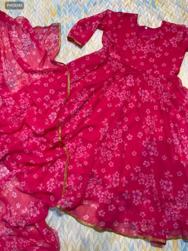 Kasmira New Floral Gown Dupatta Set in Georgette with Lace & Digital Print Elegance