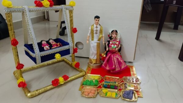 Seemantham Baby Shower Dolls – Traditional Indian-themed dolls perfect for celebrating motherhood, adorned in elegant attire