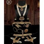 Copper Multicolour Complete Bharatanatyam Set Jewellery with All The 10 Separate Ornaments Made with Green and Red Kemp Stones for Women JH139