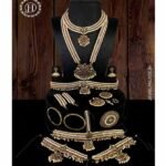 [10-Piece Set] Copper Multicolour Bharatanatyam Jewellery with Green & Red Kemp Stones – Perfect for Dancers JH145