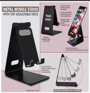 Metal mobile stand with adjustable neck and 180-degree rotation for smartphones