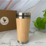 [Eco-Friendly Design – 1 Piece] Bamboo Coffee Tumbler – Sleek Silver Lid & Sustainable Style