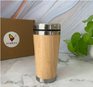 Bamboo Coffee Tumbler Silver Lid with silver lid and stainless steel interior