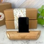 [2-in-1 Eco Gadget] Bamboo Speaker Mobile Stand – Natural Sound Amplifier & Holder
