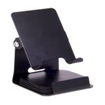 TiltX Serve Adjustable Metal Mobile Stand with Coasters on a desk