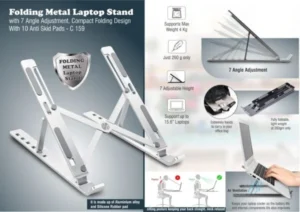 folding metal laptop stand with angle adjustment with 7-angle adjustment and anti-skid pads
