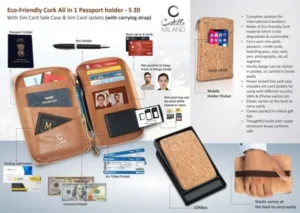 Eco-Friendly Cork Passport Holder with SIM Case, SIM jackets, and travel wallet compartments
