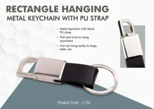 Rectangle Metal Keychain with PU Strap