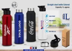 Straight Steel Single Wall Bottle Colored 1L Capacity Stainless Steel Water Bottle