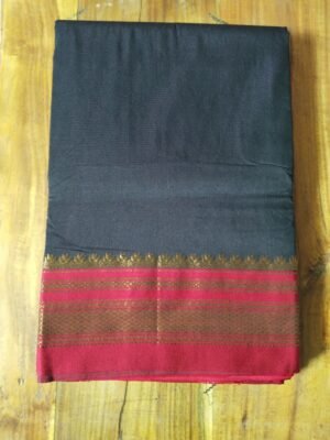 Ilkal Mercerized Cotton Plain Black Saree with Tope Pallu