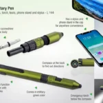 [6-Function Utility] 6 in 1 Military Pen with Compass, Torch, Tools, Phone Stand & Stylus – Rugged Everyday Carry (Stationery)