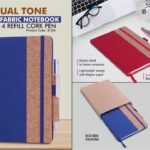 [Eco-Friendly 2-in-1 Combo] Dual Tone Cork Fabric Notebook with Elastic Fastener & 4 Refill Cork Pen
