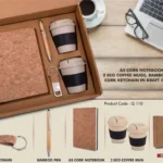 [6-Piece Premium Gift] EcoSet 4 – A5 Cork Notebook + 2 Bamboo Mugs + Bamboo Pen & Cork Keychain in Kraft Box