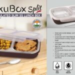 【2-Partition TokuBox Split】Slim Stainless Steel Lunch Box with PU Heat Retention & Leakproof Seal